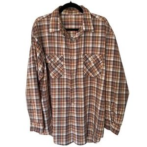 Vintage Brown Plaid Check Long Sleeve Pearl Snap Shirt Western Casual